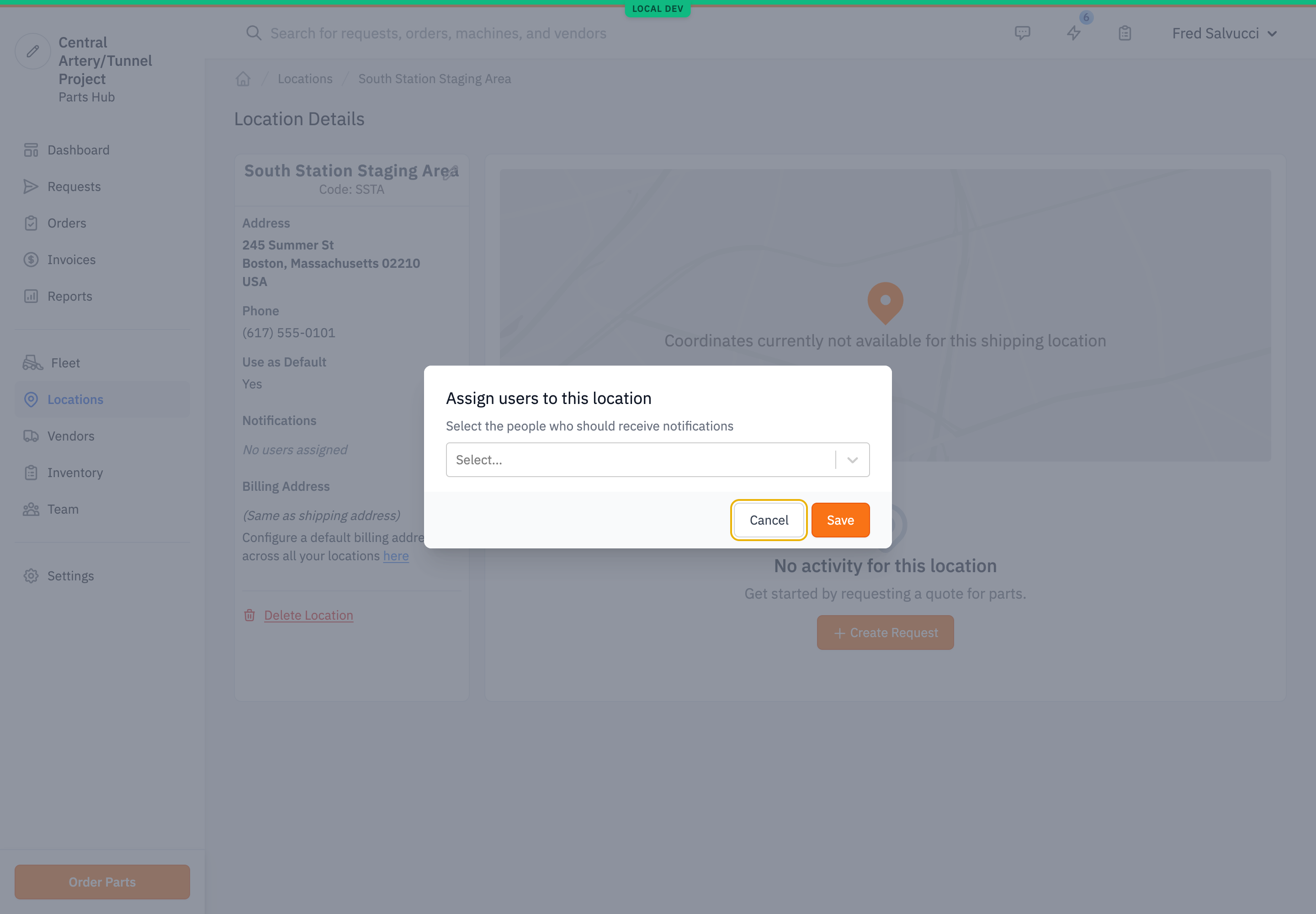 The dialog for attaching a purchaser to a shipping location.