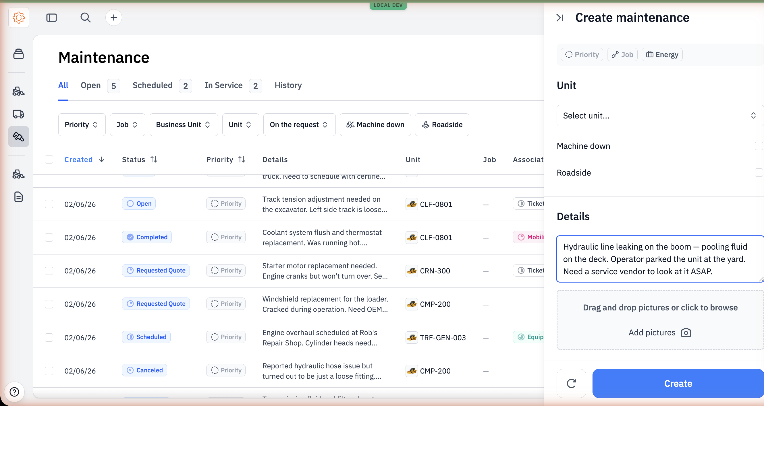 Create maintenance request form