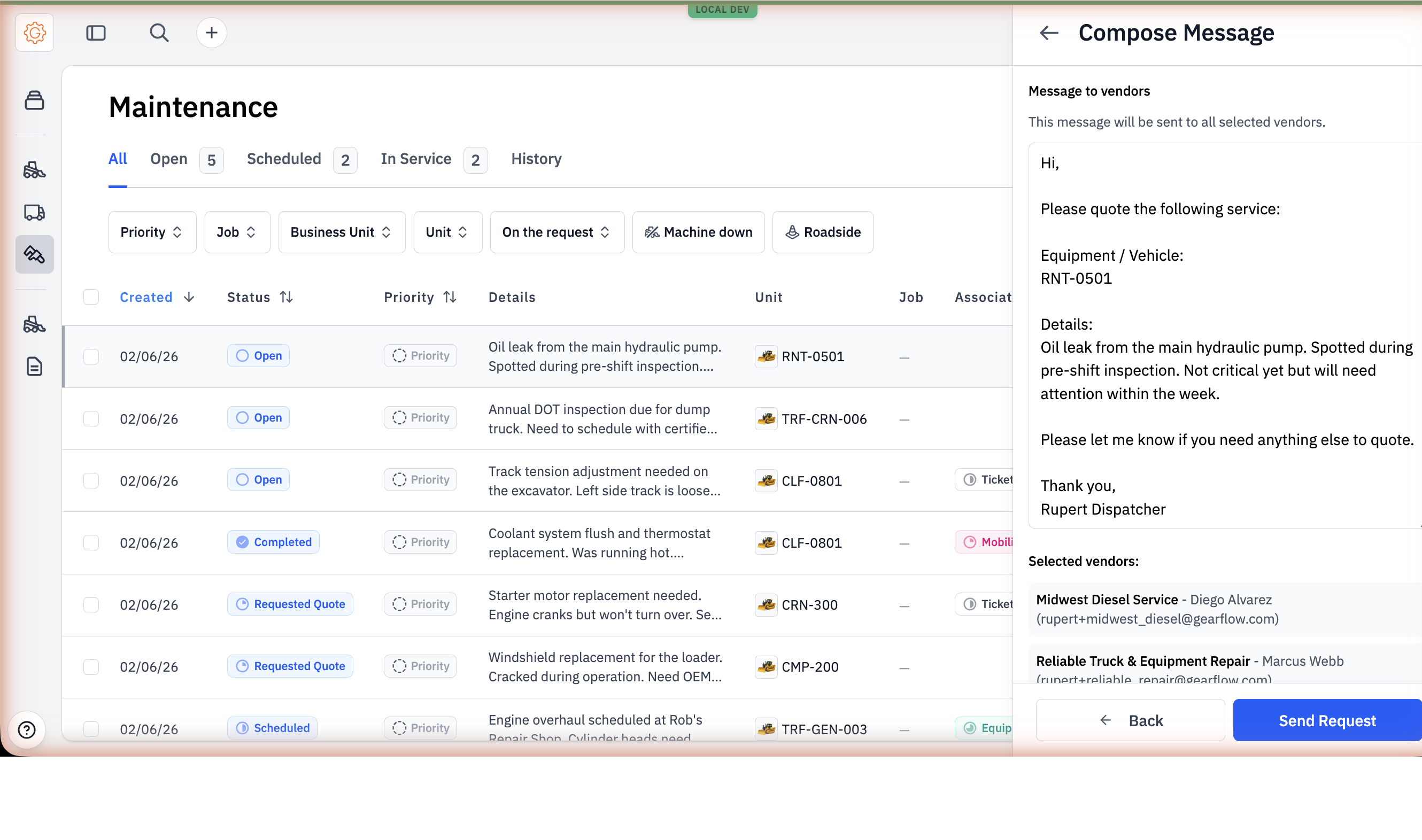Compose message step of the RFQ flow