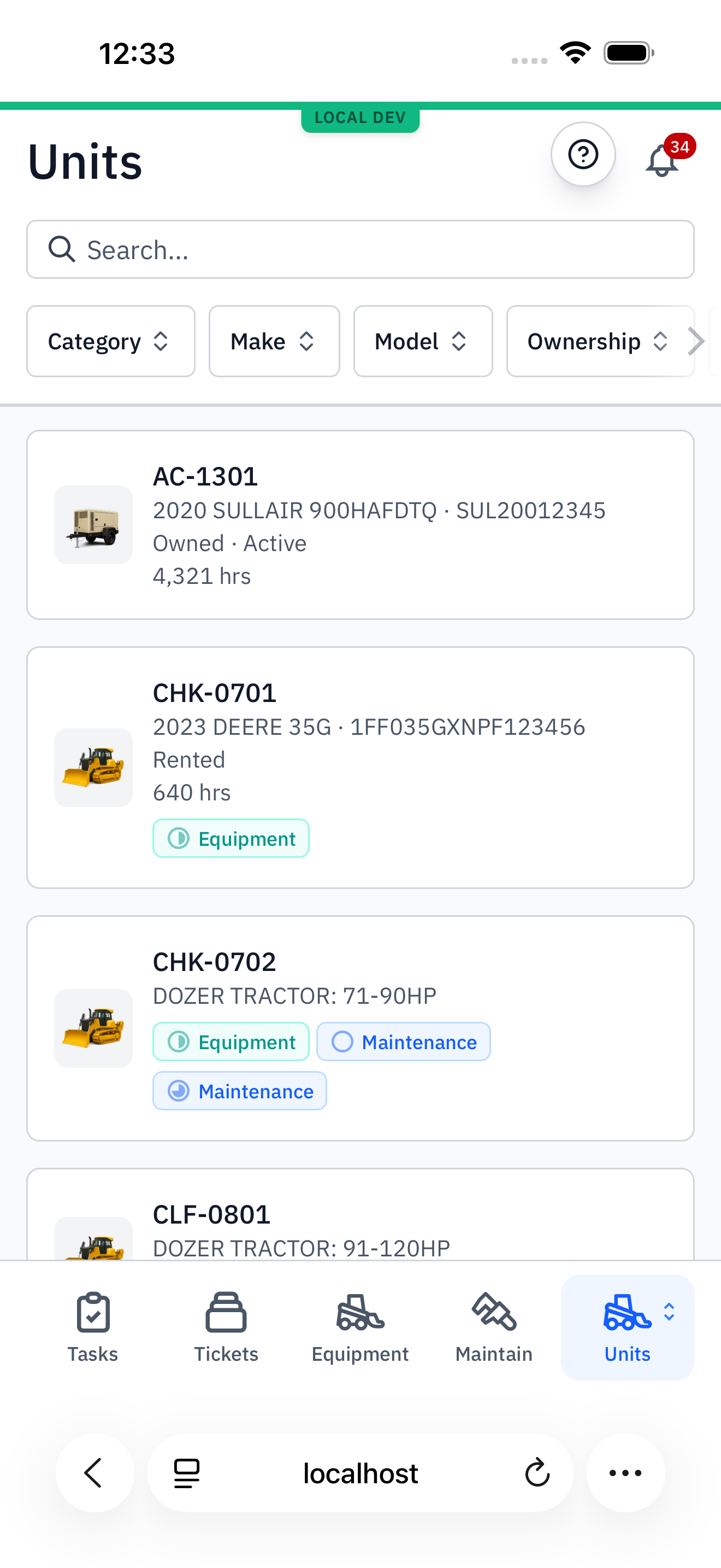 On the Units page, the last slot in the bar is highlighted and reads 'Units' with a chevron picker indicator, instead of 'More'.